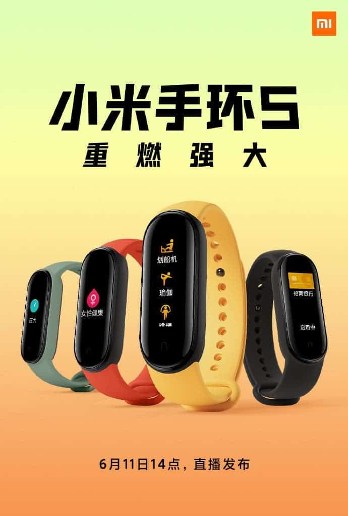 Xiaomi Mi Band 5 - Obrázok zobrazuje rôzne farebné remene a dizajn