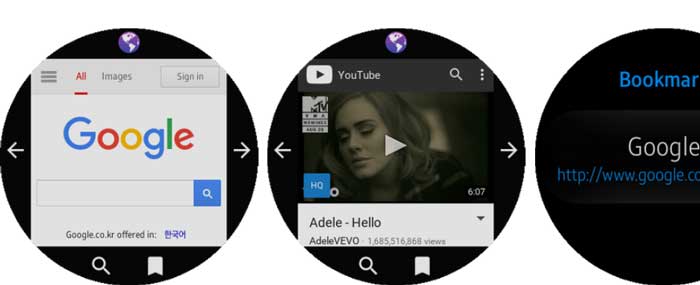 Aplikácia GearBrowser pre hodinky Samsung Galaxy je aktívna