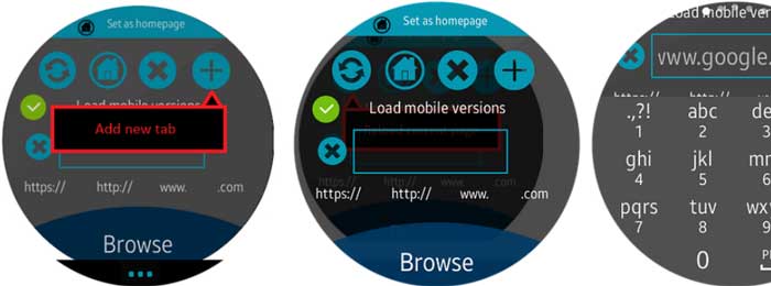 Aplikácia WebBrowser pre inteligentné hodinky Samsung